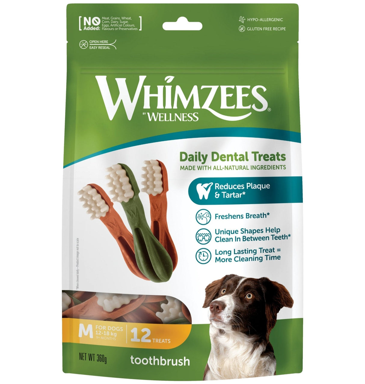 Whimzees Toothbrush Medium Dental Treat - 6 x 12 Treat Bag, Whimzees,
