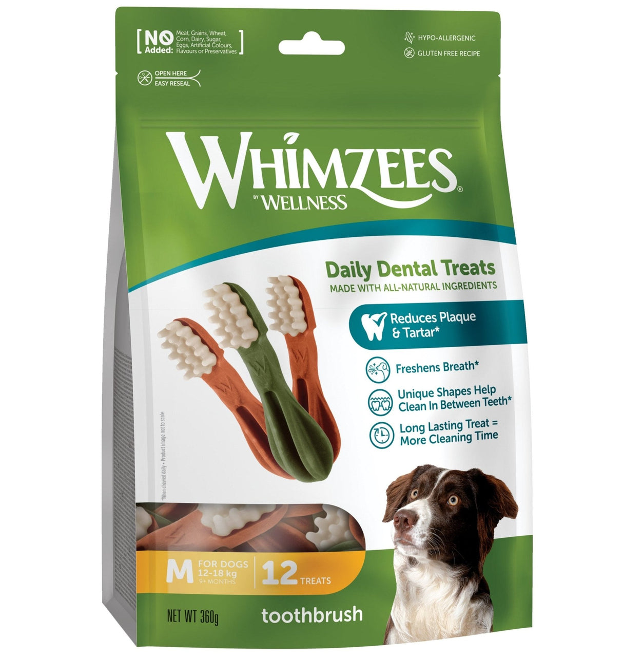 Whimzees Toothbrush Medium Dental Treat - 6 x 12 Treat Bag, Whimzees,
