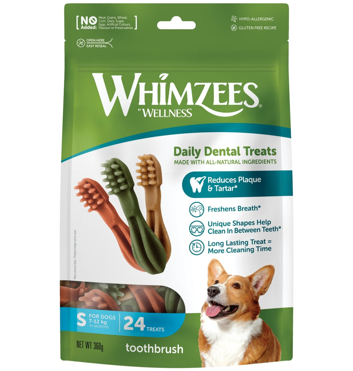 Whimzees Toothbrush Small Dog Dental Treat - 6 x 24 Bags, Whimzees,