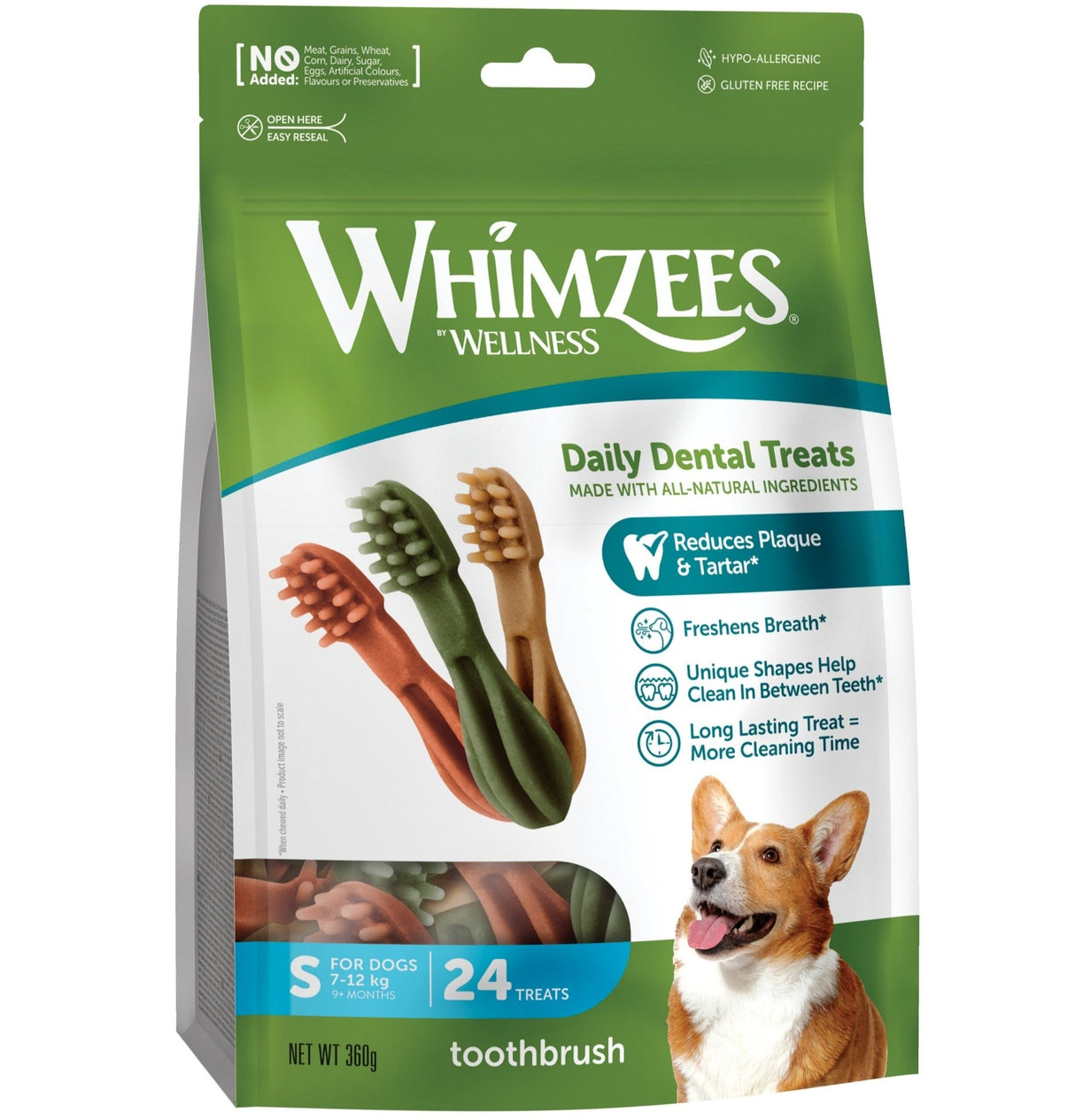 Whimzees Toothbrush Small Dog Dental Treat - 6 x 24 Bags, Whimzees,