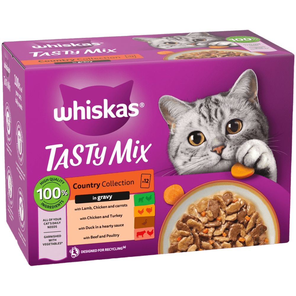 Whiskas 1+ Country Collection Adult Wet Cat Food Pouch in Gravy - 48 x 85g, Whiskas,