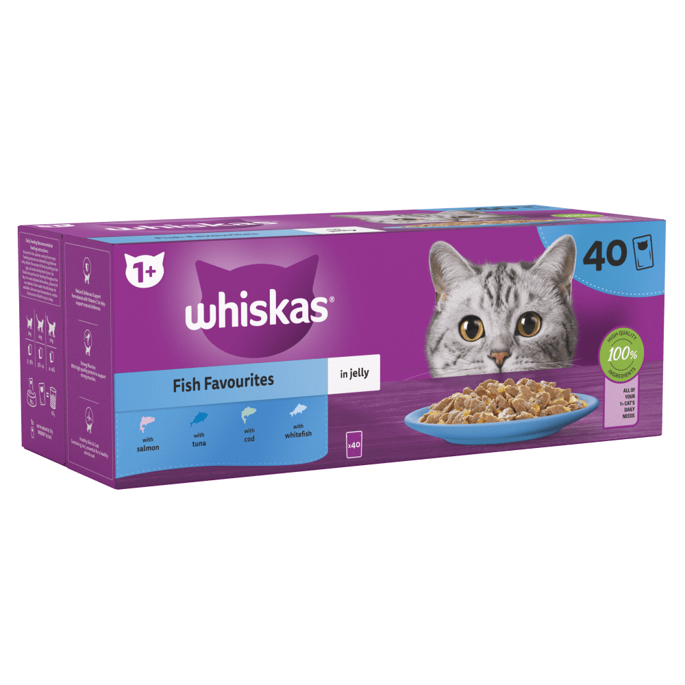 Whiskas 1+ Fish Favourites in Jelly Adult Wet Cat Food Pouches, Whiskas, 40 x 85g