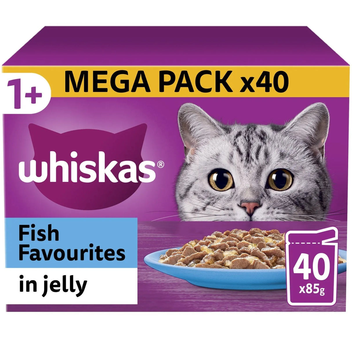 Whiskas 1+ Fish Favourites in Jelly Adult Wet Cat Food Pouches, Whiskas, 40 x 85g