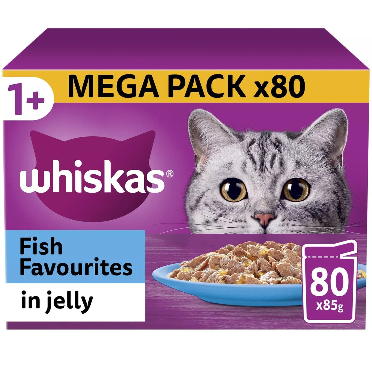Whiskas 1+ Fish Favourites in Jelly Adult Wet Cat Food Pouches, Whiskas, 80 x 85g