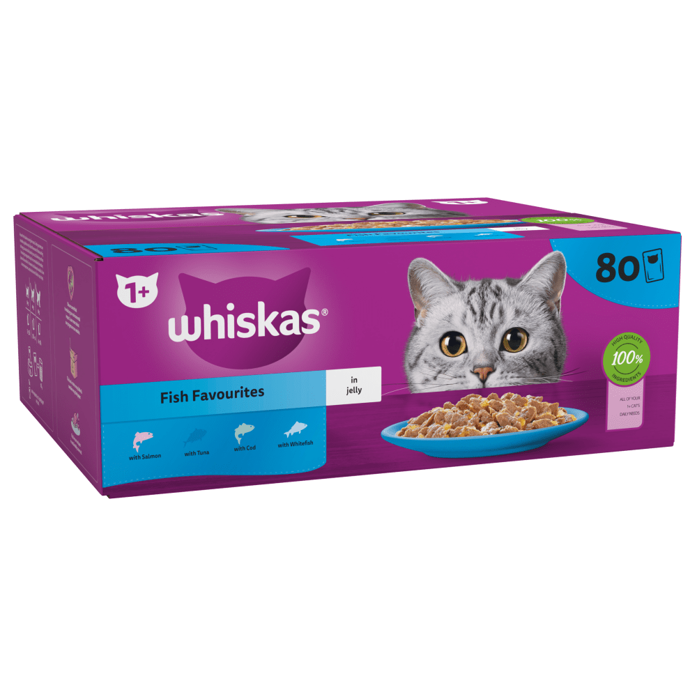 Whiskas 1+ Fish Favourites in Jelly Adult Wet Cat Food Pouches, Whiskas, 80 x 85g