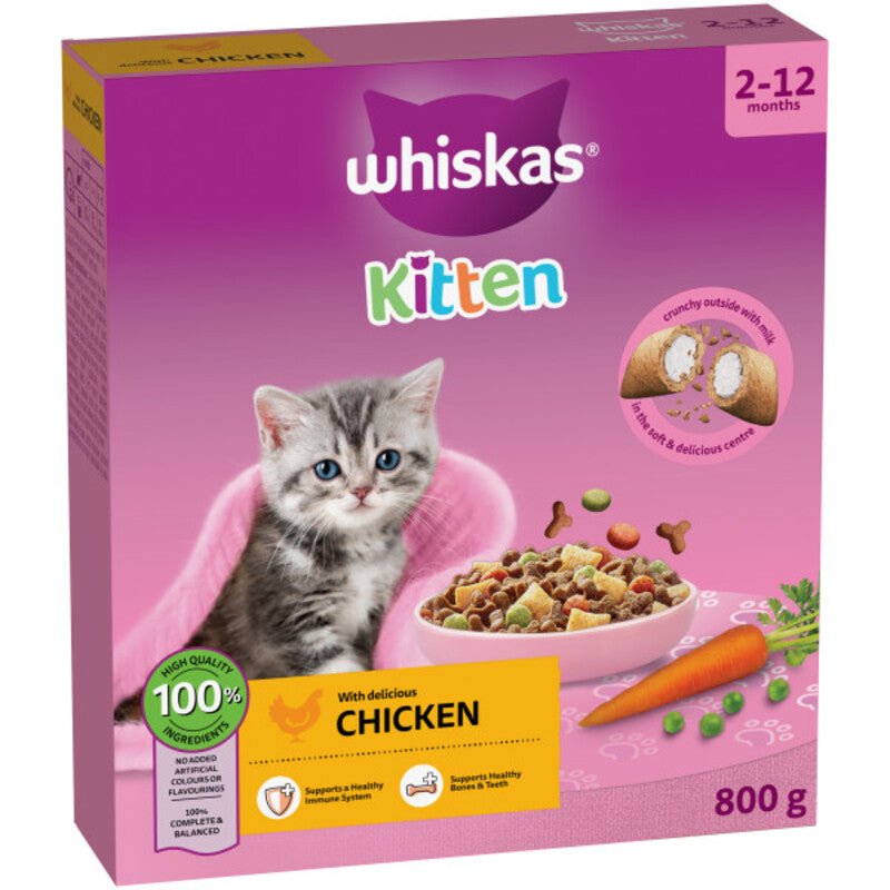 Whiskas Cat Dry with Chicken 2 - 12 Months Kitten Food, Whiskas, 5 x 800g