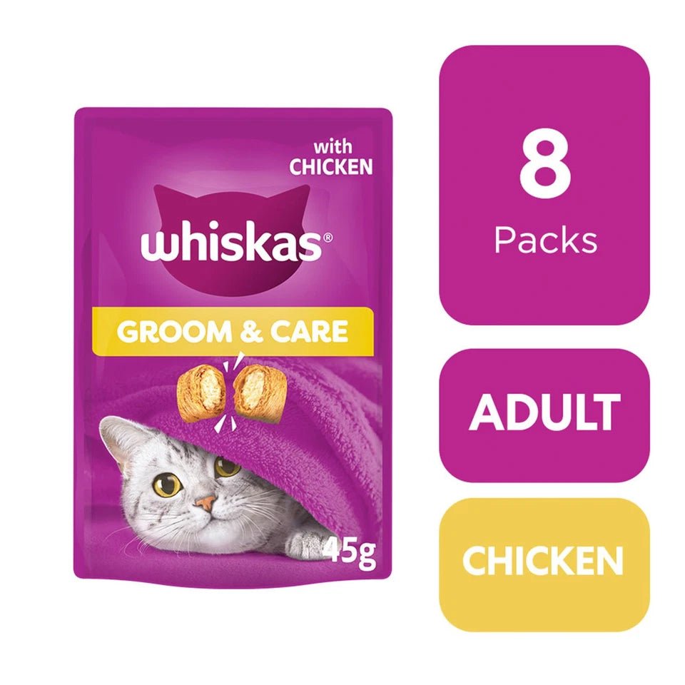 Whiskas Groom & Care Adult Cat Treats with Chicken - 8 x 45g, Whiskas,