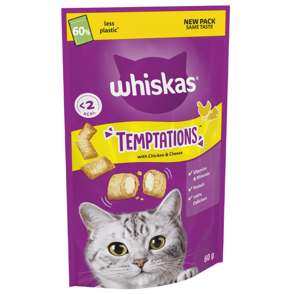 Whiskas Temptations with Chicken & Cheese Adult Cat Treats - 6 x 60g, Whiskas,