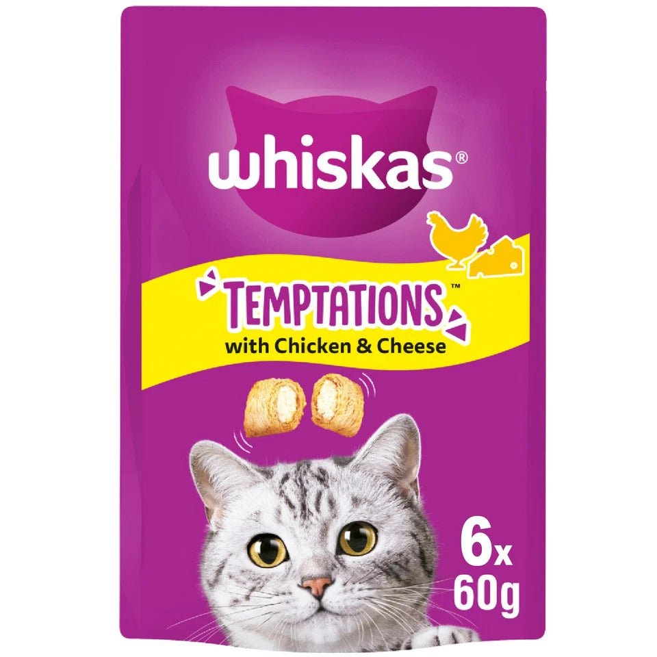 Whiskas Temptations with Chicken & Cheese Adult Cat Treats - 6 x 60g, Whiskas,