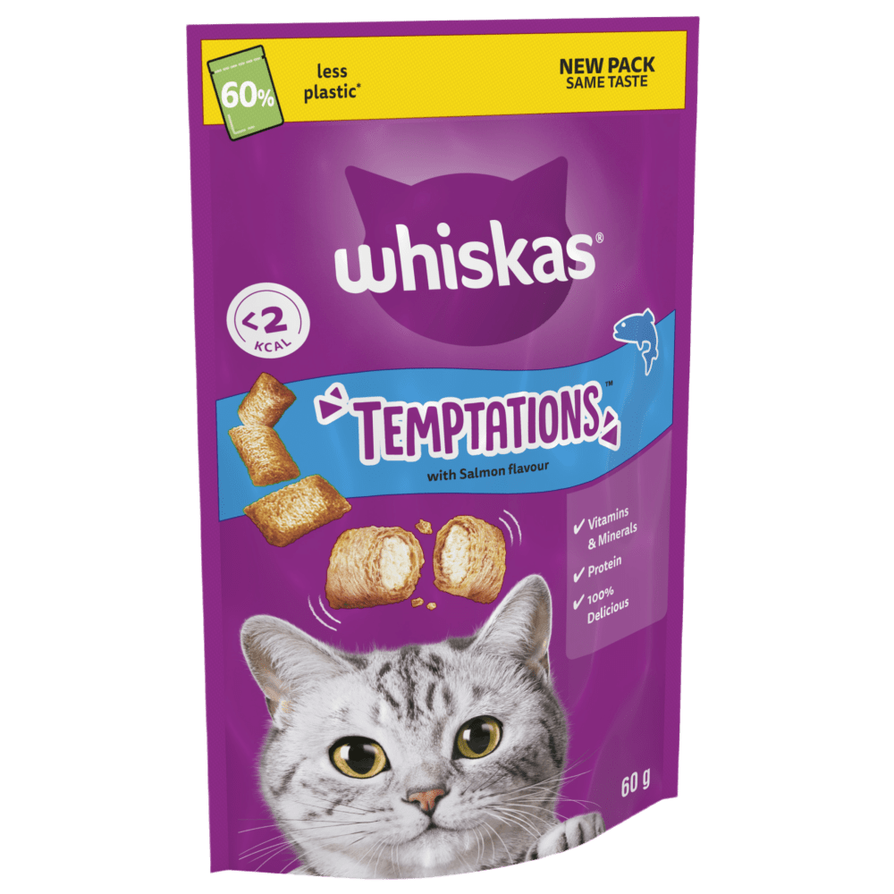 Whiskas Temptations with Salmon Adult Cat Treats - 6 x 60g, Whiskas,