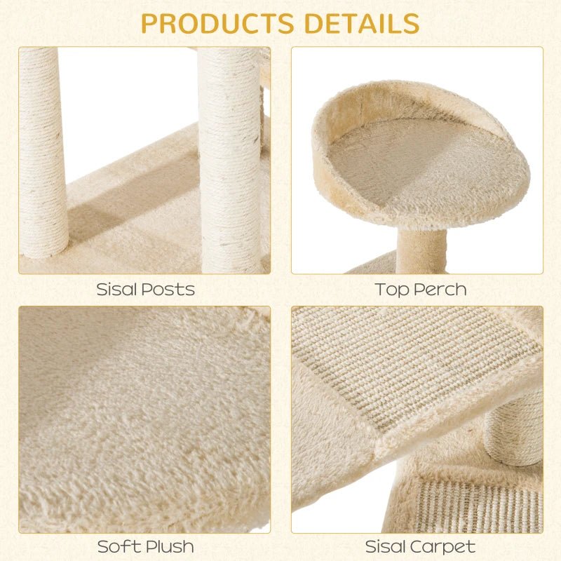 100 cm Cat Tree Climbing Tower Activity Centre, PawHut, Beige