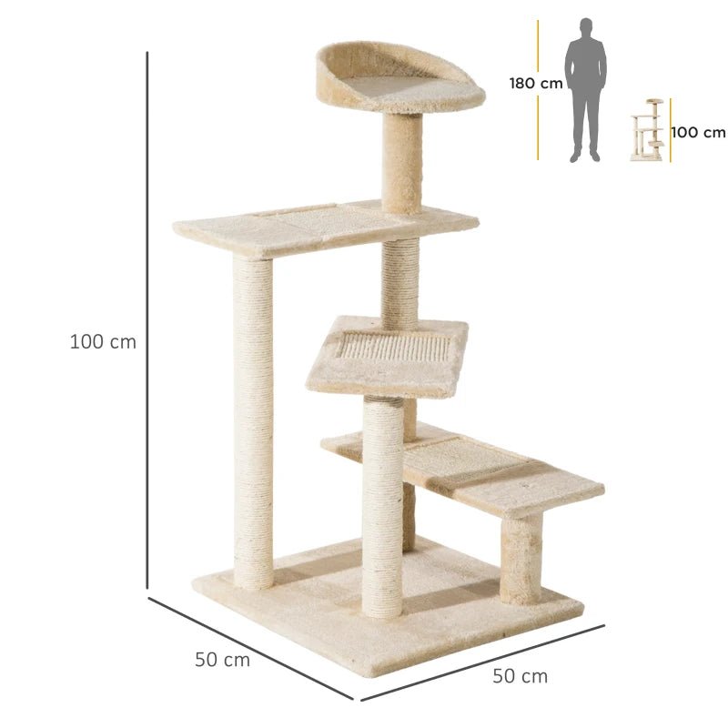 100 cm Cat Tree Climbing Tower Activity Centre, PawHut, Beige