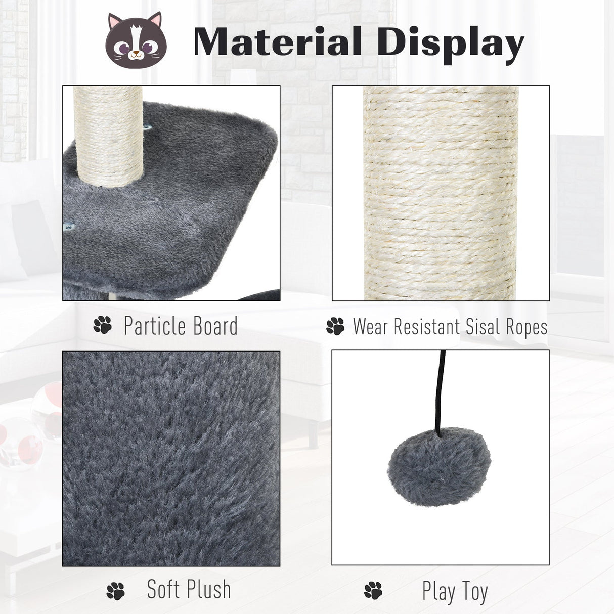 100cm Cat Tree for Indoor Cats, Cat Tower Condo for Kittens with Cat House Sisal Scratching Posts, Hanging Ball Toys, Perches - Grey, PawHut,