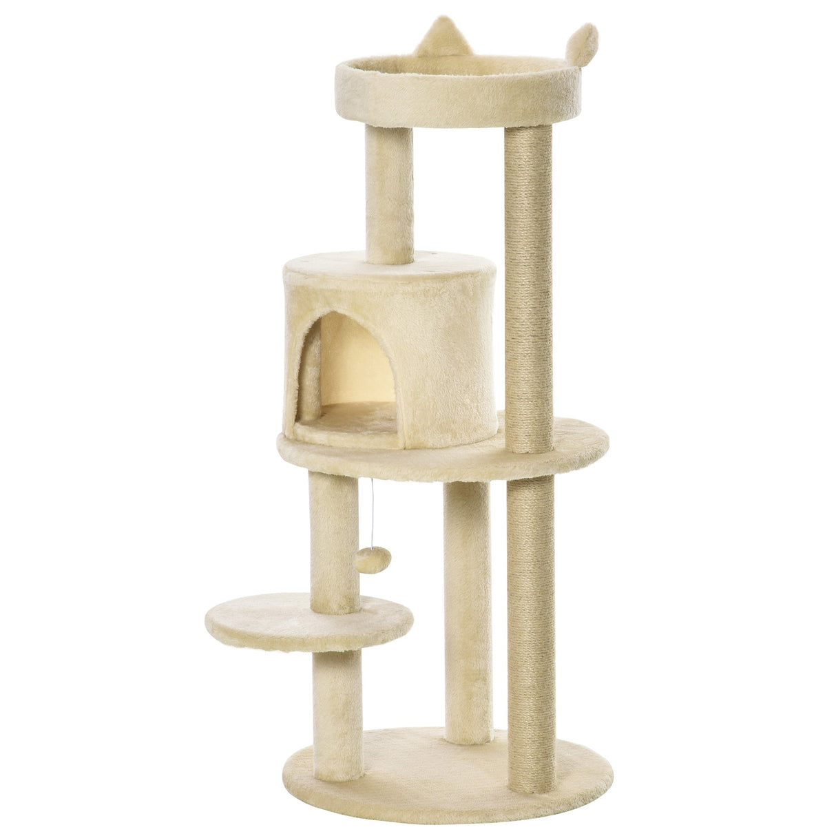 104cm Cat Tree Tower with Condo, Perch & Scratch Posts, PawHut, Beige