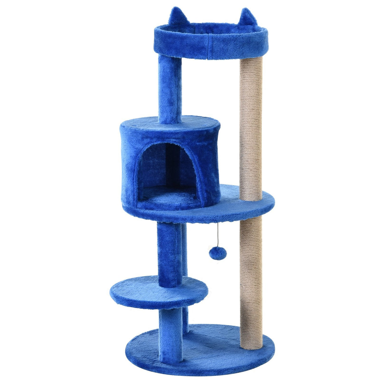 104cm Cat Tree Tower with Condo, Perch & Scratch Posts, PawHut, Blue
