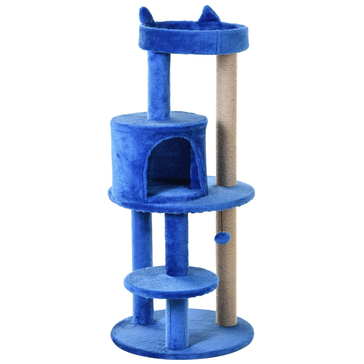 104cm Cat Tree Tower with Condo, Perch & Scratch Posts, PawHut, Blue
