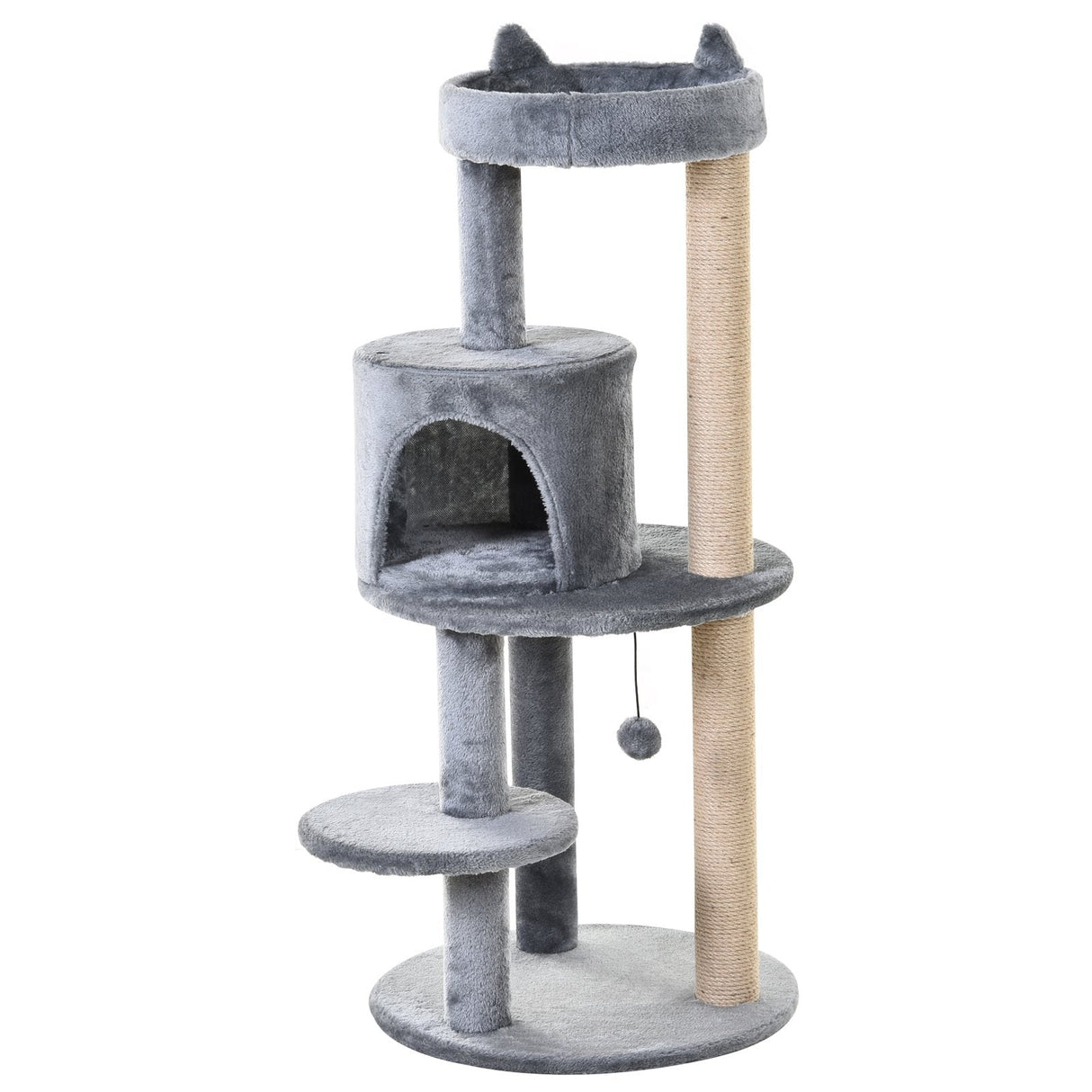 104cm Cat Tree Tower with Condo, Perch & Scratch Posts, PawHut, Grey