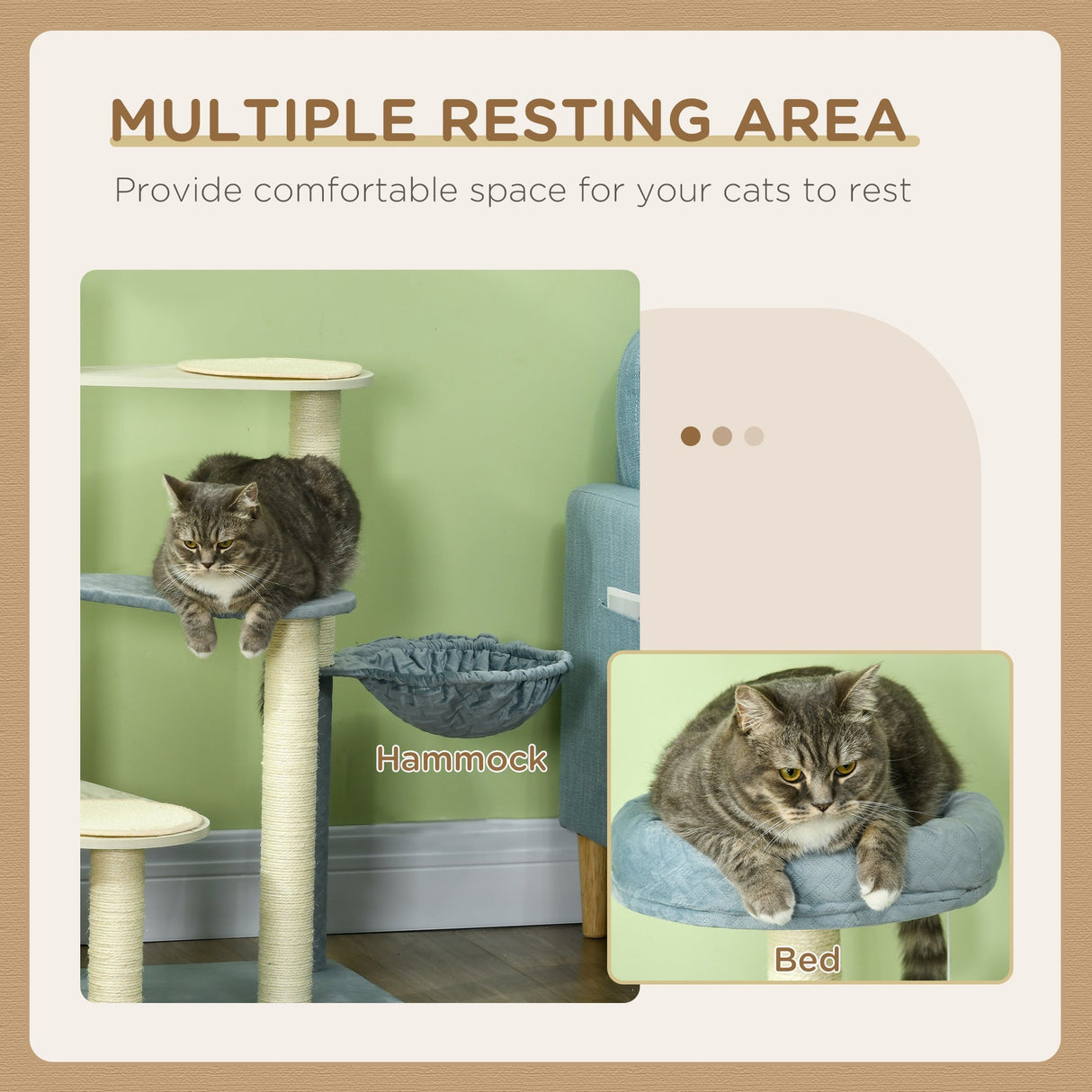 118.5cm Cat Tree Tower with Scratching Posts, Mats, Hammock, Bed, Toy Ball, PawHut,