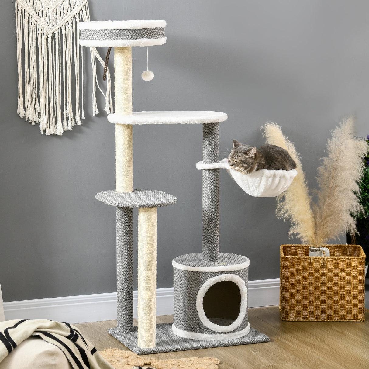 132cm Cat Tower: Hammock, Condo & Scratch Posts, PawHut,
