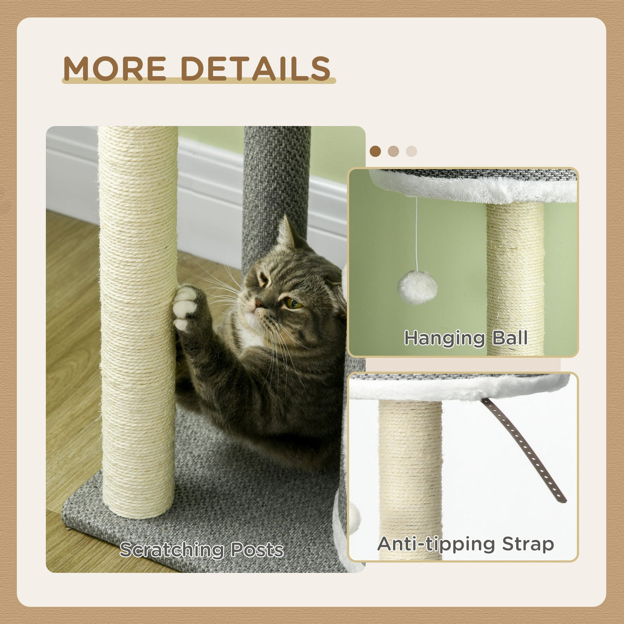132cm Cat Tower: Hammock, Condo & Scratch Posts, PawHut,