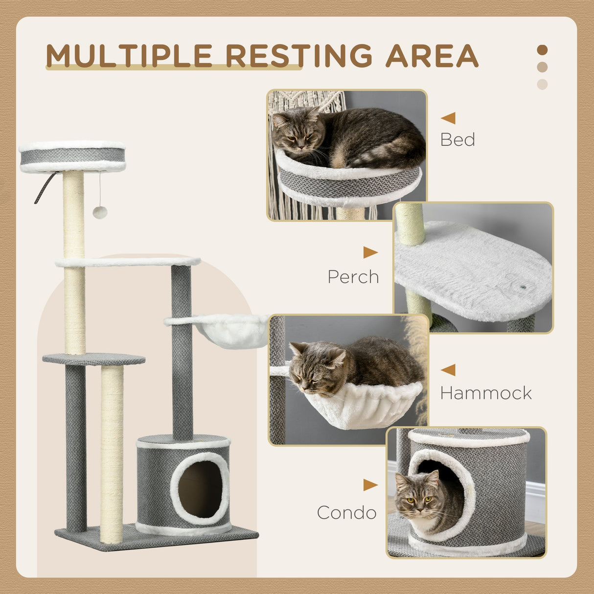 132cm Cat Tower: Hammock, Condo & Scratch Posts, PawHut,