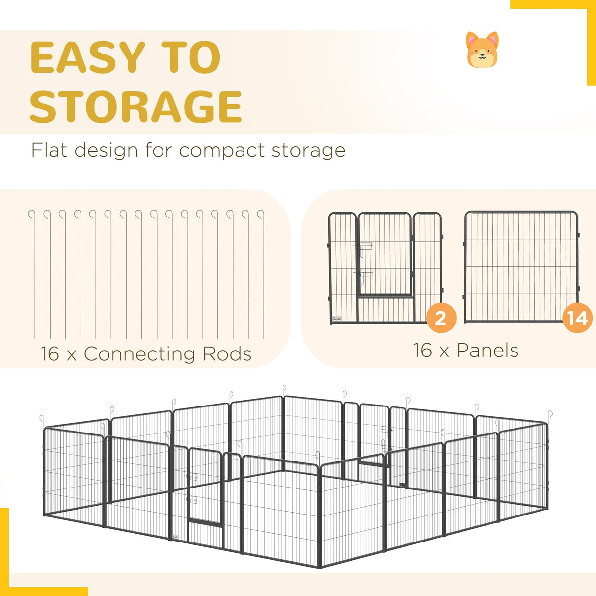 16 Panel Heavy Duty Puppy Playpen, for Small and Medium Dogs, Indoor and Outdoor Use -, PawHut,