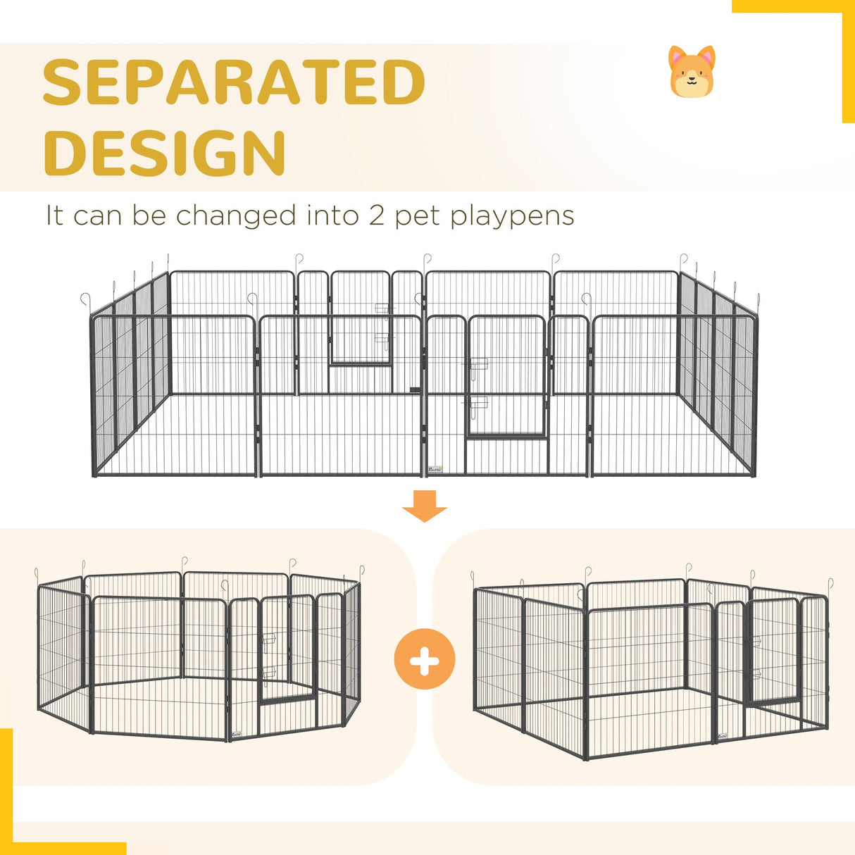 16 Panel Heavy Duty Puppy Playpen, for Small and Medium Dogs, Indoor and Outdoor Use -, PawHut,