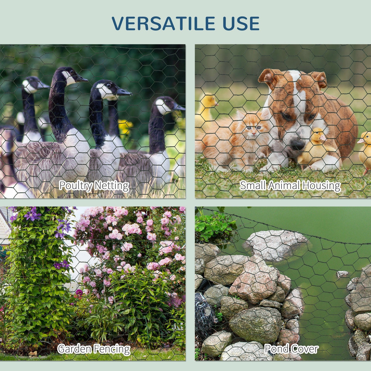 1m x 25m Chicken Wire Mesh, Foldable PVC Coated Welded Garden Fence, Roll Poultry Netting, for Rabbits, Ducks, Gooses, Dark, PawHut,