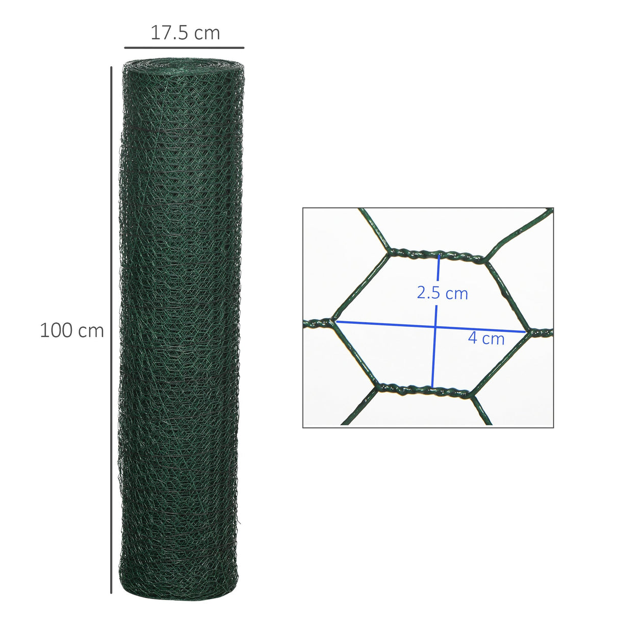 1m x 25m Chicken Wire Mesh, Foldable PVC Coated Welded Garden Fence, Roll Poultry Netting, for Rabbits, Ducks, Gooses, Dark, PawHut,