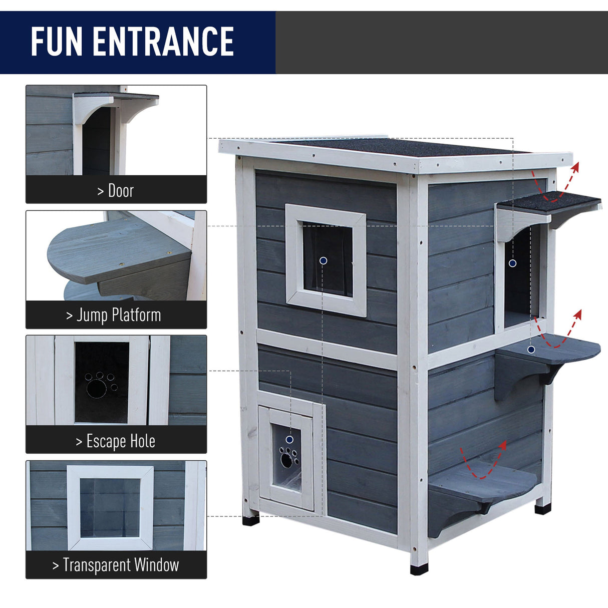 2-Floor Wooden Cat House: Stylish Outdoor Kitten Shelter, PawHut,