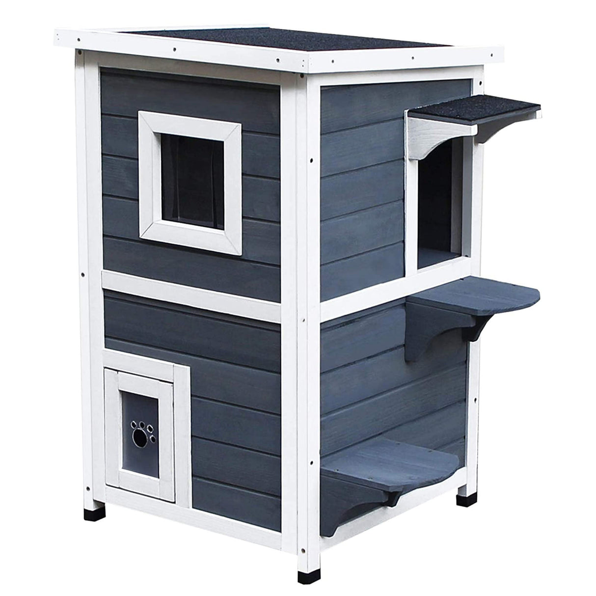 2-Floor Wooden Cat House: Stylish Outdoor Kitten Shelter, PawHut,