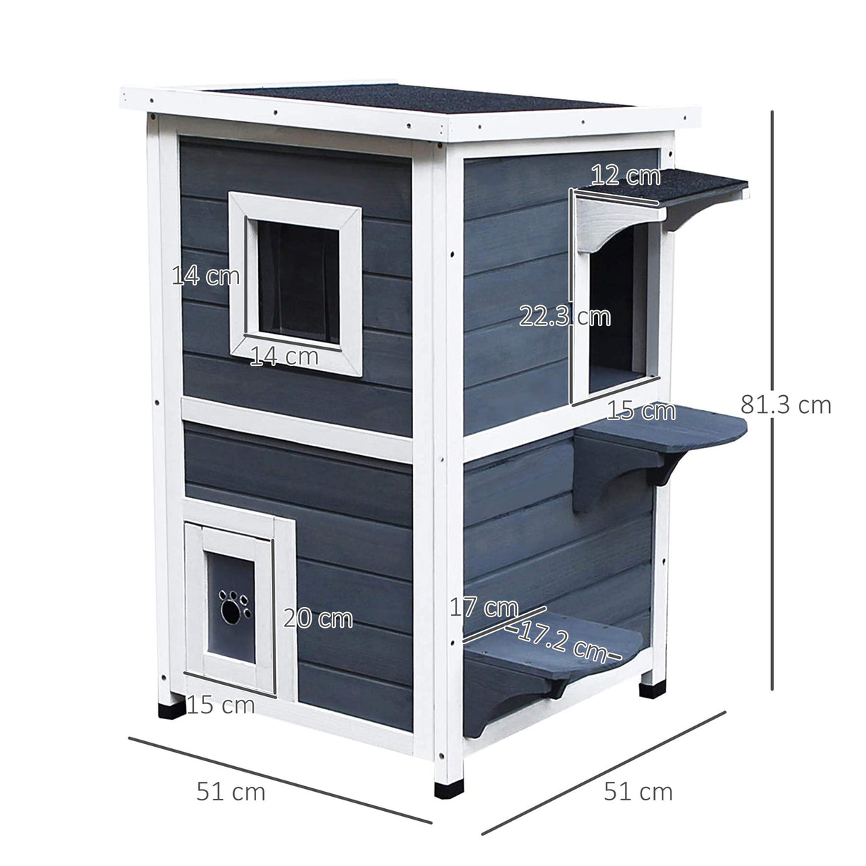 2-Floor Wooden Cat House: Stylish Outdoor Kitten Shelter, PawHut,