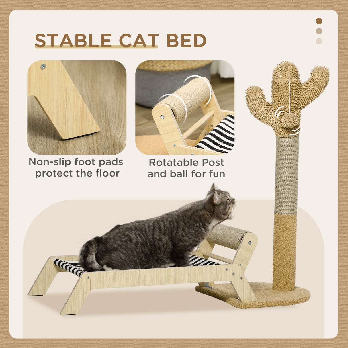 2 in 1 Cat Scratching Post with Bed, Cat Condo, Tree Tower with Cactus Post, Hammock Bed for Indoor Cats and Kittens - Brown, PawHut,