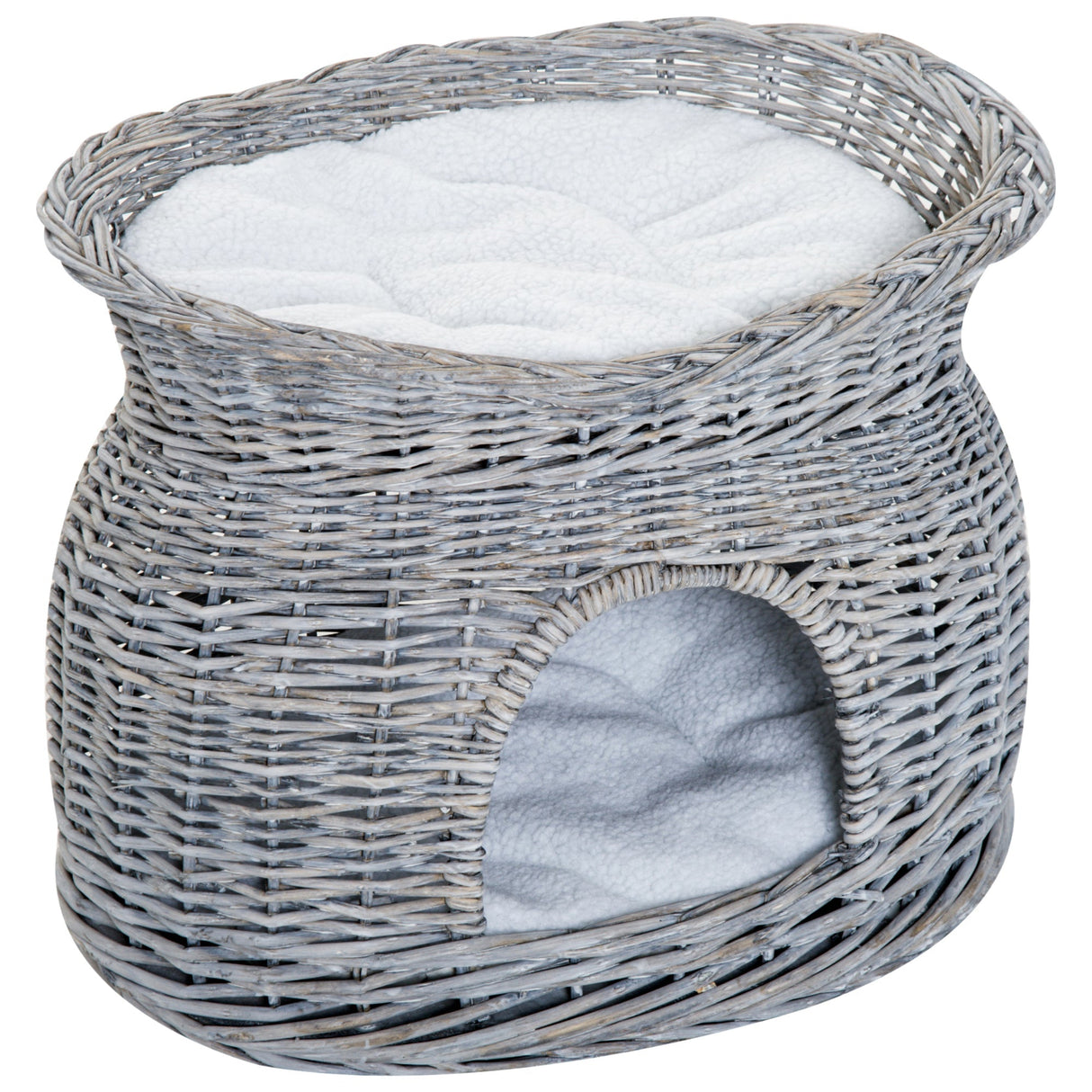 2-Tier Elevated Cat Bed Basket With Cushions - Grey, PawHut,