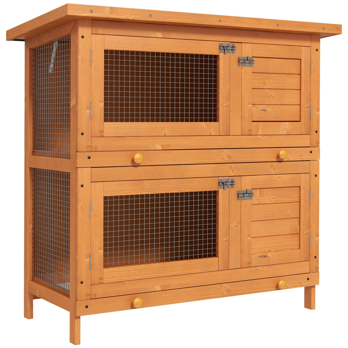 2-Tier Wooden Rabbit Hutch Guinea Pig Hutch Duck House Double Decker Pet Cage with Sliding Tray Opening Top, PawHut,