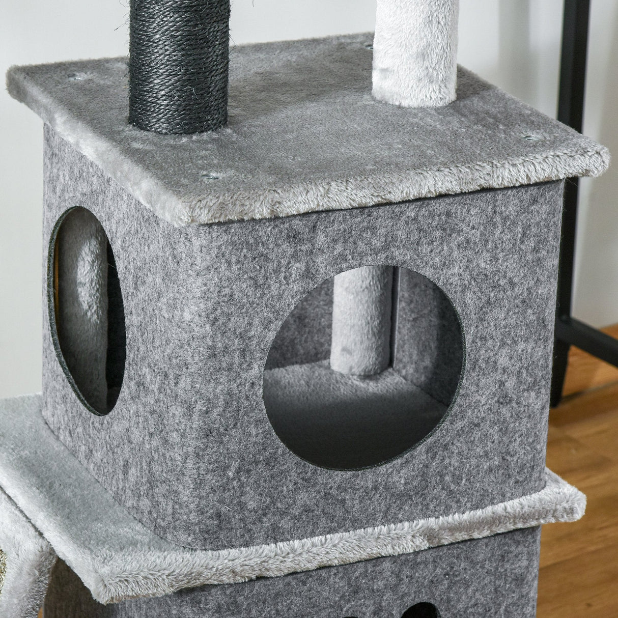255cm Floor To Ceiling Cat Tree for Indoor Cats Climber Scratching Post Adjustable Height Play Tower Removable Cover Grey, PawHut,