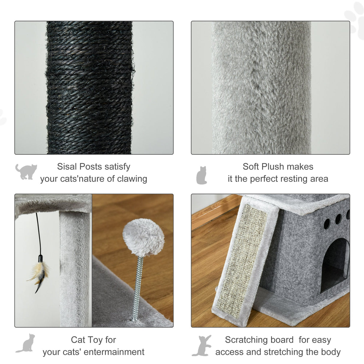 255cm Floor To Ceiling Cat Tree for Indoor Cats Climber Scratching Post Adjustable Height Play Tower Removable Cover Grey, PawHut,