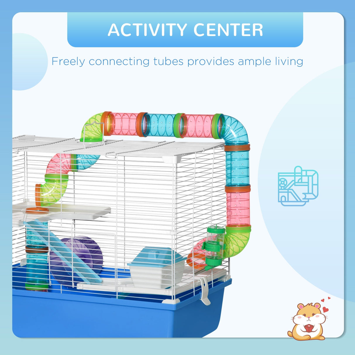 3-Level Hamster & Gerbil Cage with Exercise Accessories, PawHut,