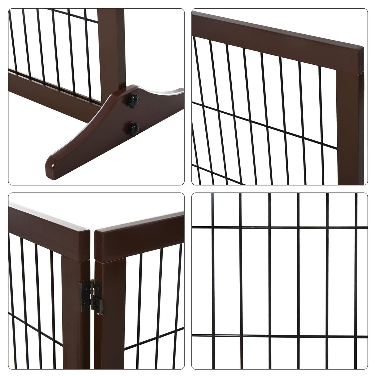 3 Panel Pet Gate Pine Frame Indoor Foldable Dog Barrier w/Supporting Foot Dividing Line Aisles Stairs, PawHut,