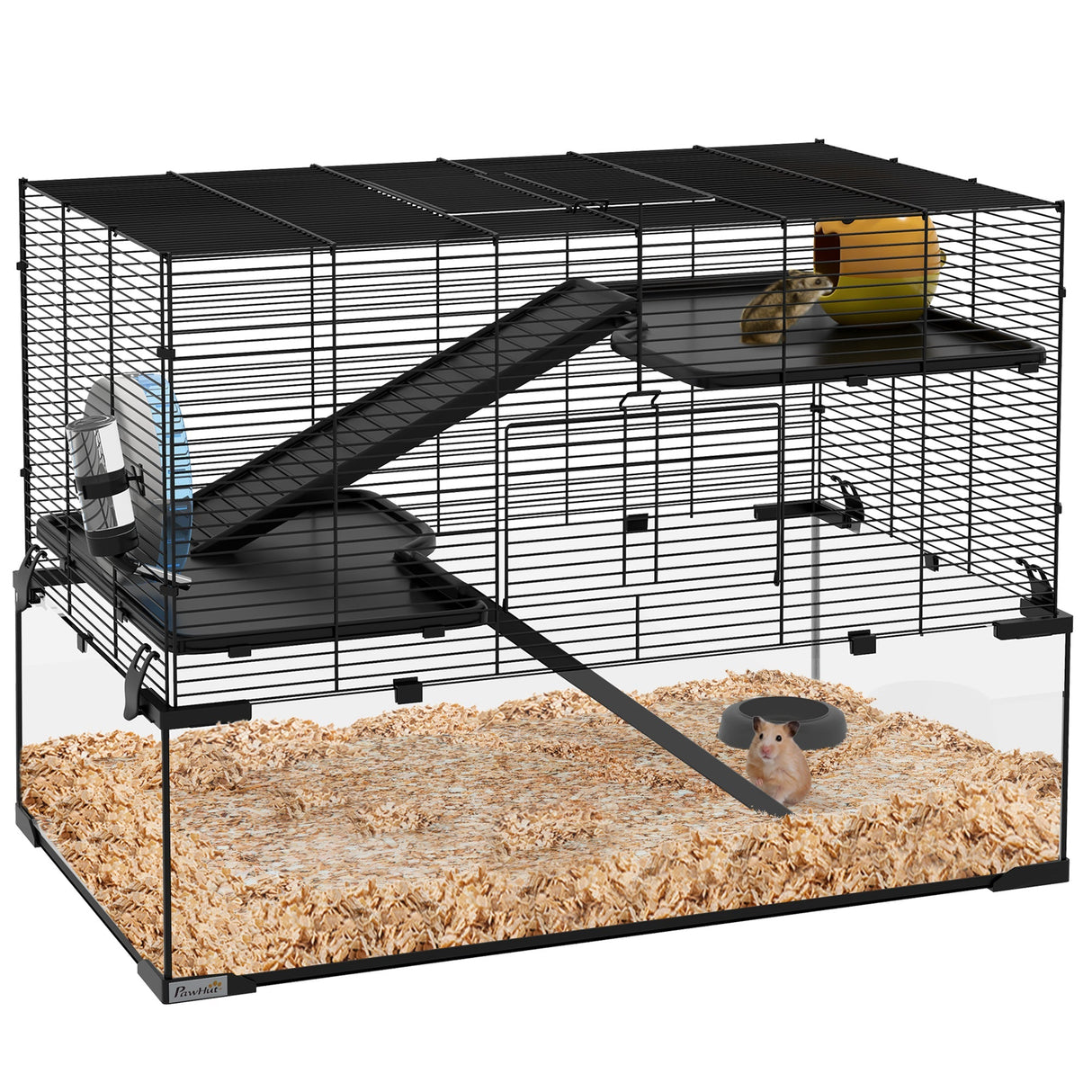 3-Tier Gerbil & Hamster Cage with Glass Bottom - 78.5 x 48.5 x 57cm, PawHut,