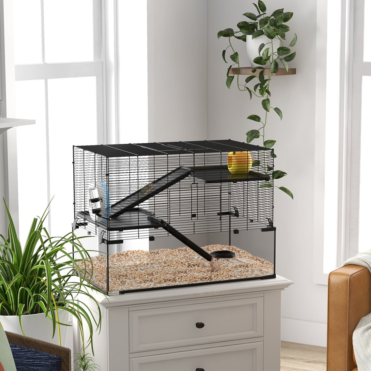 3-Tier Gerbil & Hamster Cage with Glass Bottom - 78.5 x 48.5 x 57cm, PawHut,