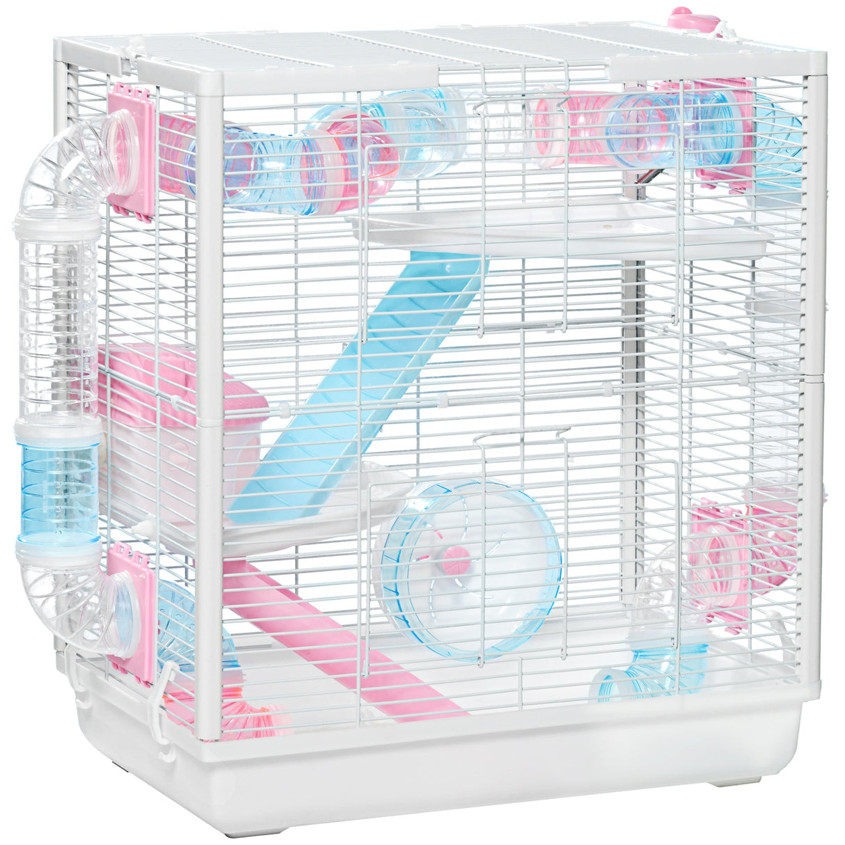 3-Tier Hamster Cage with Tunnel, Wheel, and Ramps, PawHut,