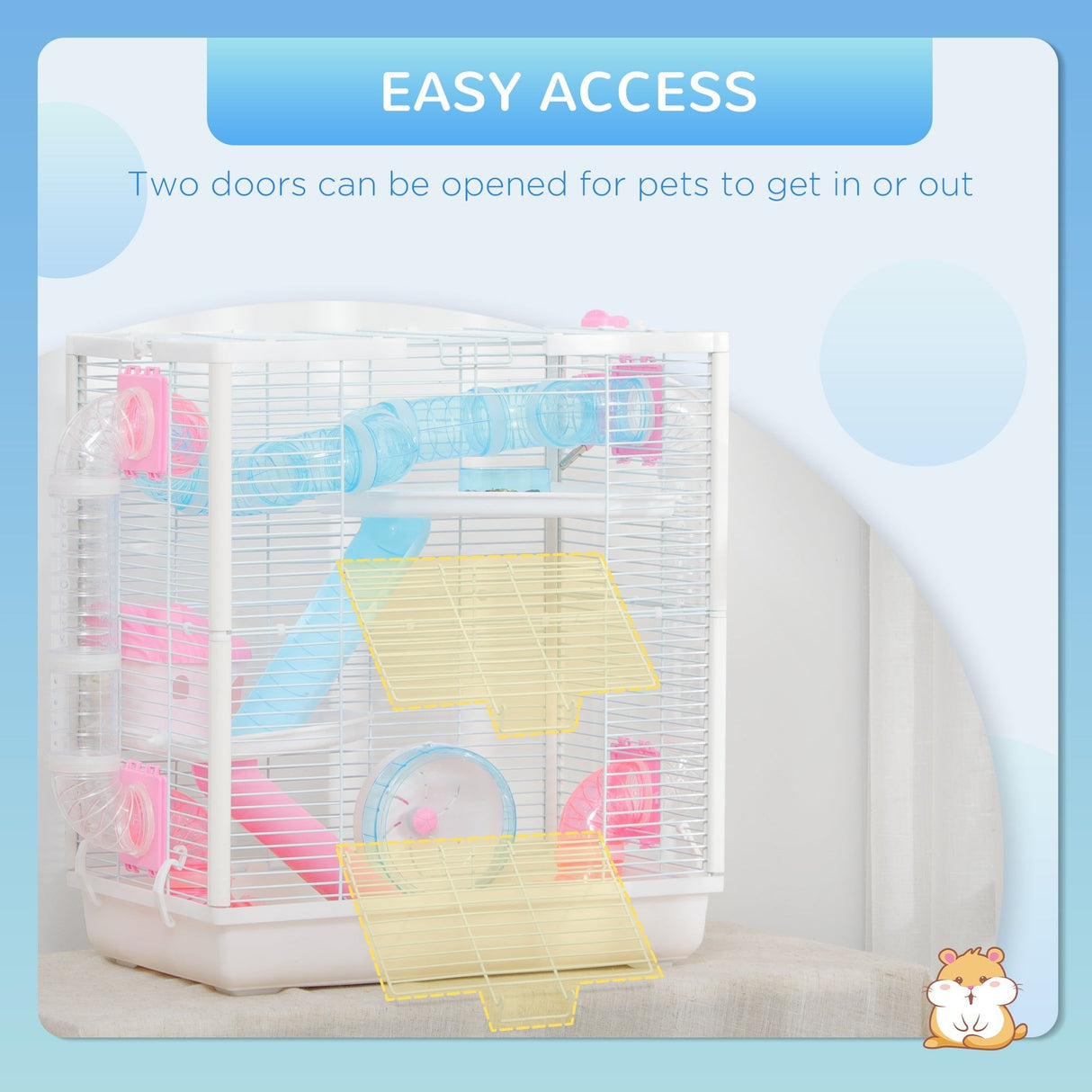 3-Tier Hamster Cage with Tunnel, Wheel, and Ramps, PawHut,