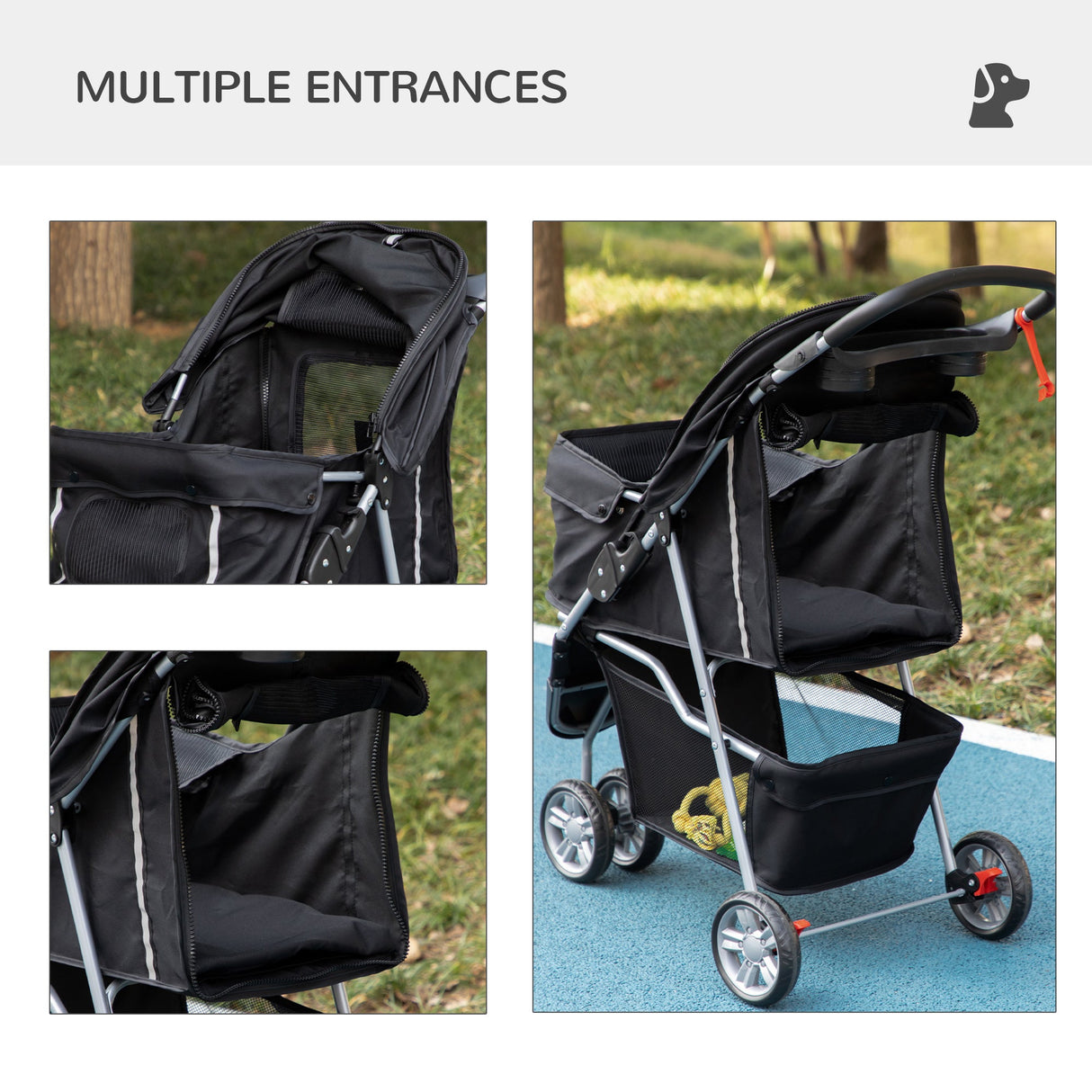3-Wheel Pet Pram: Compact & Comfortable Pet Stroller For Miniature Dogs, PawHut, Black