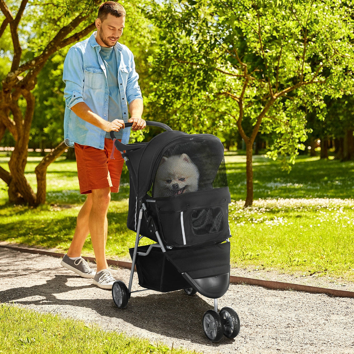 3-Wheel Pet Pram: Compact & Comfortable Pet Stroller For Miniature Dogs, PawHut, Black