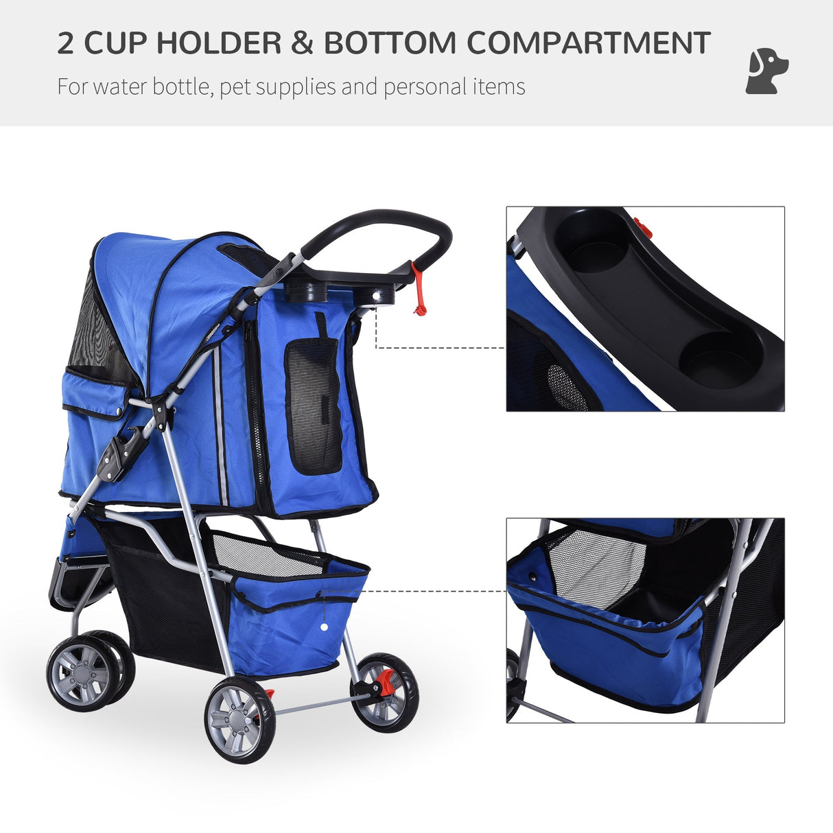 3-Wheel Pet Pram: Compact & Comfortable Pet Stroller For Miniature Dogs, PawHut, Blue