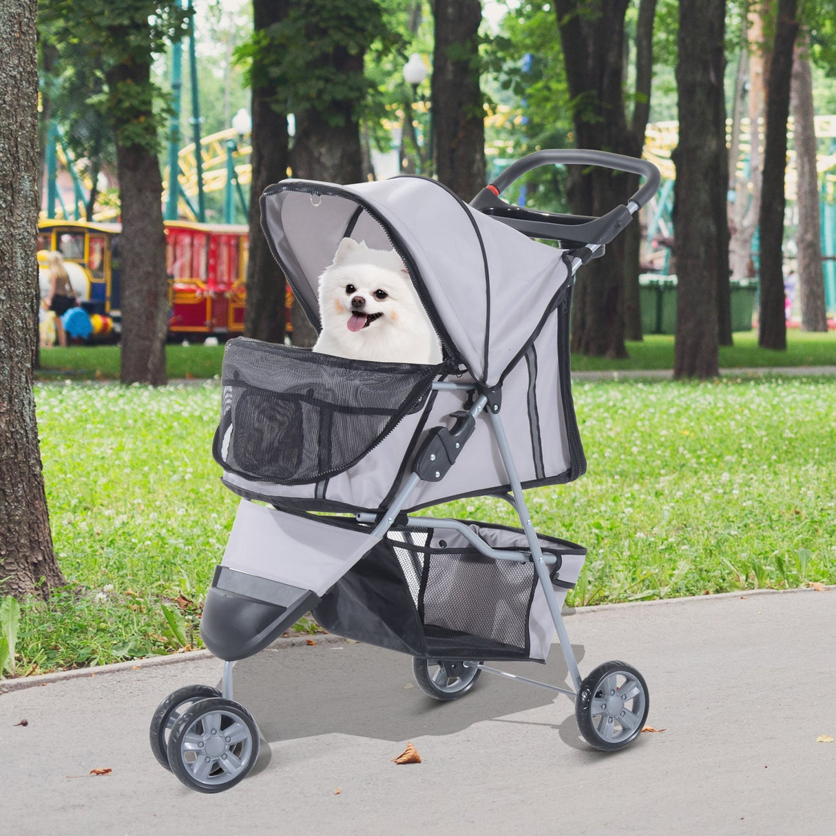 3-Wheel Pet Pram: Compact & Comfortable Pet Stroller For Miniature Dogs, PawHut, Grey