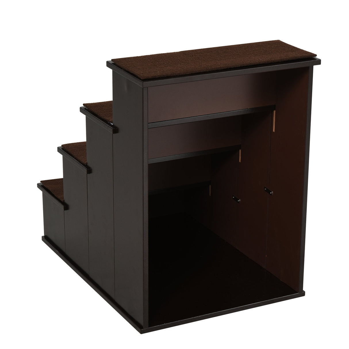 4-Step Wooden Pet Stairs for Beds: Comfy Dog Ladder | Non-Slip Cushion, PawHut, Dark Brown