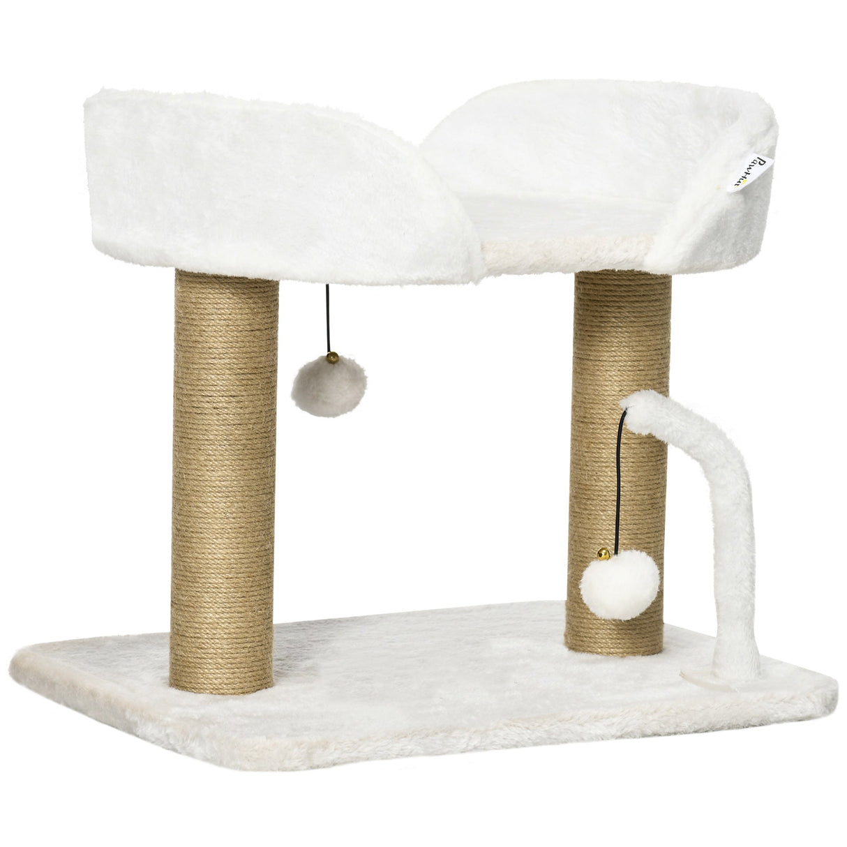 42cm Indoor Cat Tree, with Toy Balls, Jute Scratching Post - White, PawHut,