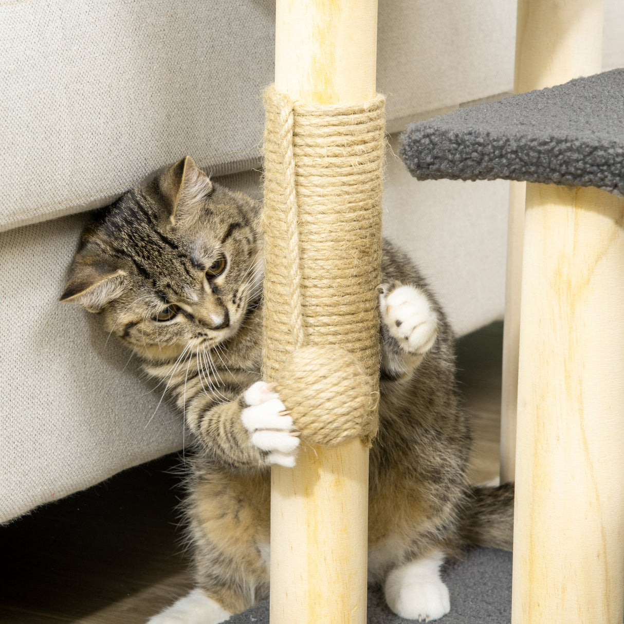 48cm Cat Tree, 3-Step Ladder, Cat Climbing Toy, Cat Tower with Ball Toy Jute Scratching Post, PawHut, Green